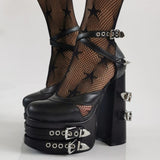 Black Gothic Hollow Y2K Hottie Sexy Water Table Thick High Heel Large-Size Sandals