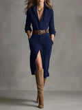 Autumn And Winter 2025 Autumn And Winter Velvet Temperament Buckle Shirt Collar Long Dress With