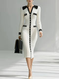 And Winter High-End Fashion Single-Dcupuncture Knitted Dress Long Bumpy
