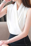 Silk Blouse Women's Summer Woman Sleeveless Satin Blouses Shirt V-neck OL Blouses Solid Vest Ladies Tops Camisas