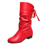 Round Head Down With Coarse Leather Boots After The Ribbon In The Boots