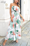 Floral Dress Women Chest Wrapping Bech Long Dress Female Sexy Strapless Elastic Waist A Line Holiday Backless