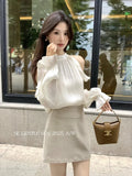 Xixi 2025 Autumn White Standard Korean Version Of The Temperament Lotus Leaf Side Chiffon Long-Sleeved Shirt Women Top Women