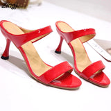Black Red Heels Slippers Women High Heels Flip Flops Slides Party Shoes New Summer Slippers Zapatillas De Mujer