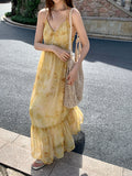 Xixi 2025 Summer New Retro High-Rise Sling Dress Print Pure Desire Holiday Dress Women
