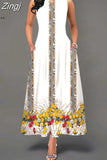 Boho Long Dresses Women Elegant Sleeveless Casual Floral Print Beach Party Maxi
