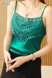 Women Blouse Floral Satin Elegant Blouses Hollow Sexy Tank Tops Camisole Slim Solid Womens Tops 2023 Summer Female