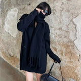 Zingj Send Scarf 2024 Autumn / Winter New Design Sense Loose V-Neck Solid Color Pullover Sweater Top-Outfit