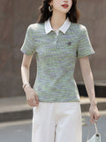 Collar Three-Dimensional Brooch Short-Sleeved Knit Shirt Women's Summer New Fashion Design Sense Positive Shoulder Thin Top