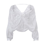 Zingj Winter Women's Sexy Fashion Temperament Lace Jacquard Perspective Long Sleeve Jacket