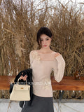 Xixi 2025 Autumn New White Label Showing Lanky Long-Sleeved Flowers Knitted Woolen Women