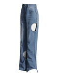 Casual Fashion Wind 2025 Autumn New Personality Retro Hollow Out Design Sense Straight Leg Jeans Fashion