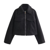 Spring/Autumn Festival New Women's Collar Large Pocket Zipper Short Long-Sleeved Jacket