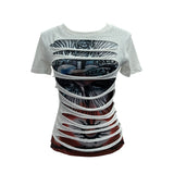 Rock Gothic 2025 Summer Dress Hole Design Feel Short-Sleeved Printed T-Shirt