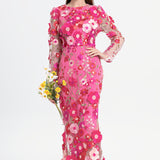 Women's Dress Early Spring New French Heavy Industry Three-Dimensional Flowers Embroidered Waist Repair Fishtail Dress