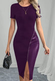 Zippered Short Sleeve Black PU Thighs Open Tight