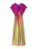 Tie Dye Long Dress Women Short Sleeve Elegant Dresses For Women 2023 Vintage Midi Satin Dress Woman Evening Party
