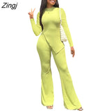 Women Sets Autumn/Winter New Solid O Neck Long Sleeve Top + Flare Pants Set 2 Pieces Set Casual Sporty