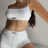 Knitted 2 Pieces Sets Women Cropped Top and Shorts Skinny Elastic Hight Waist Mini Shorts Fashion Summer