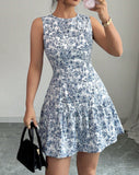 French Elegant Floral Print Sleeveless Bundle With Mini