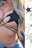 Sexy Women Summer Sexy Gothic Punk Leather Black Star Bra Bustier Tops Simple Hanging Neck Tank Casual Women Bras