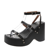 Cake Thick Bottom Heel Sandals Summer New Rivets Word With Open-Shoe High-Heeled Roman Shoes Wearing Beach