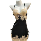 New Ice Silk Sexy Pajamas Pure High-End Small Breast Hollow Lace Sling Aja Skirt