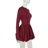 Long Sleeve Puff Baloon Fit Mini Dress- Outfit