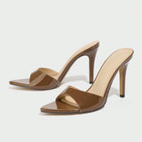 Women's High-Heeled Sandals Tip Kittens And Muller Spring And Summer Night Party Chocolate Brown Women's