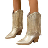 Mid-Clinity Fashion Boots Women Large-Size Retro Coarse And Folded Feet V Mouth Western