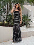 Temperament Wave Spot With Color Sexy Repair Body Mesh Splicing Bag Slings Dress