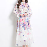 Senior Sense With Lantern Sleeve Print Chiffon Top Female High Waist Hanging Large Skirt
