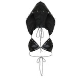 Rock Style Rivet Triangle Hooded Hooded Hooded Hot Babes Punk Leather-Back T-Tie