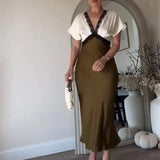 Temperament Lace Waist Dress 2025 Autumn New V-Necked Ass High-End Thin Dress