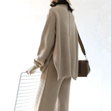 Knitting Set 2025 New Female Ocean Gas Open-Fork Sweater Wide Leg Pants Fashion Autumn And Winter Two