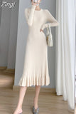 Mermaid O-Neck Long Sweater Maxi Dress for Women Elegant Casuals Female A-line Slim Sexy Knitting Dress Autumn Winter