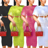 Spring Summer Women Sexy Solid Bodycon Midi Skirt Set Slim Fit Outfits Crop Tops 2 Two Piece Matching Set