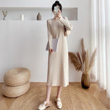 And Winter 2025 Long-Sleeved Collar Knitted Dress New Medium And Long Solid Color Bottom Straight Over Knee