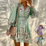 949 Spot Fall 2025 New Women's Long Sleeve V-Neck Loose Print Bohemian
