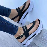 Summer New Large-Size Slope Hedging Buckle Sandals Women Wearing Roman Sandals Outside The Thick
