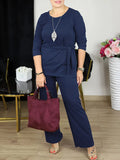 Women's Clothing Spring And Autumn Loose Large-Size Round-Neck Strapped Trousers Casual Fashion Two