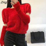 Pullovers Women Christmas Red Design Clothes All-match Simple Female Elegant Autumn Warm Basic Stylish Solid New