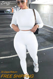 Women Two Pieces Set Fall Autumn Yoga Suit Sets Long Sleeve T-shirt Crop Tops High Waist Leggings Gym Workout