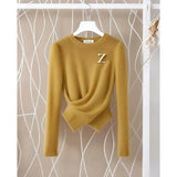 Irregular Collared Strap Bat Sleeve Knitted Shirt Women Early Autumn High-Level Feeling Unique To Super-Good-Looking