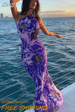 Resort Wear Print Chiffon Dresses for Women 2023 Summer Sexy One Shoulder Backless High Split Long Maxi