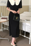 Fashion New Summer Woman Ruffes Dress Casual A-line Office Elegant Ladies Womens Black Dresses Modis Pullover Long