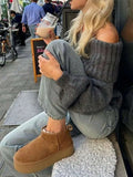 And Winter Women's Uniform Shoulder Simple Solid Color Lantern Sleeve Knitted