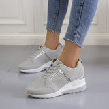 Leisure Thick-Sed Airable Sneakers Women's Slope Heel With Mesh Color Panel Shoes