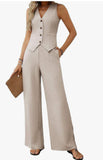 Women's Summer Two Sets Of Buttons And Two Sets Of Short Vests And Wide-Legged
