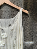 Zingj Bird Original Design Sense Hand Crochted Camellia Knit Vest Broken Wind Thin Hollow Sling
